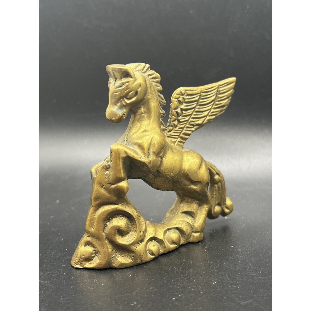 Vintage Solid Brass Pegasus Winged Horse Figurine Statue 3" Small Sweet - Picture 5 of 7